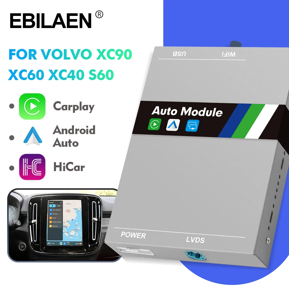 EBILAEN Bezprzewodowy pełnoekranowy Carplay dla Volvo XC90 XC60 XC40 S60 S90 V60 Android Auto Camera Hicar Bluetooth Module Box