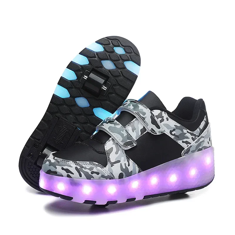 2024New Kids Walking Shoes USB Charging LED Light Roller Skate Shoes Children's Shoes Boys and Girls Flying Shoe with Wheel