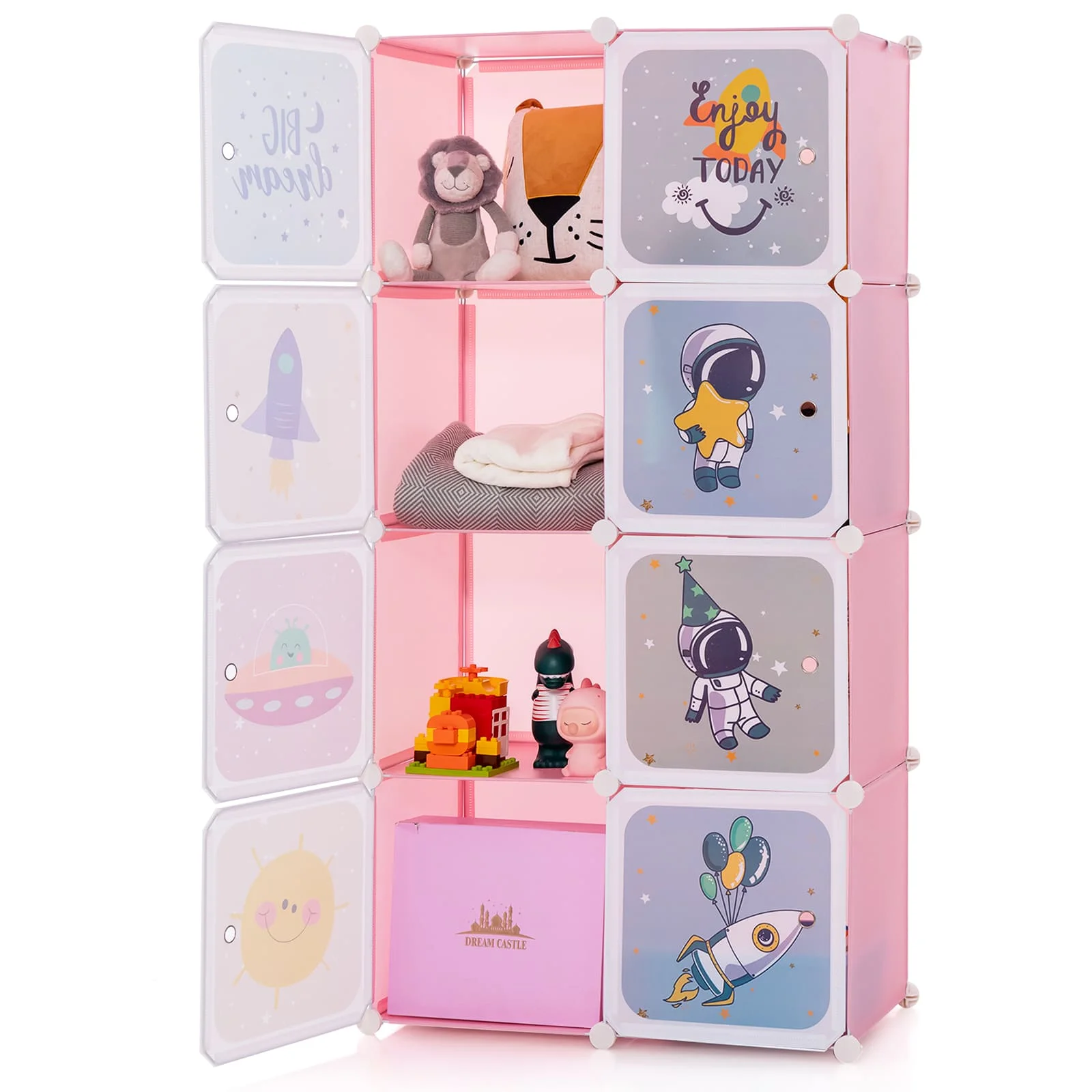 DORTALA Portable Kids Wardrobe 8-Cube Closet Dresser Childrens Storage Organizer-Pink