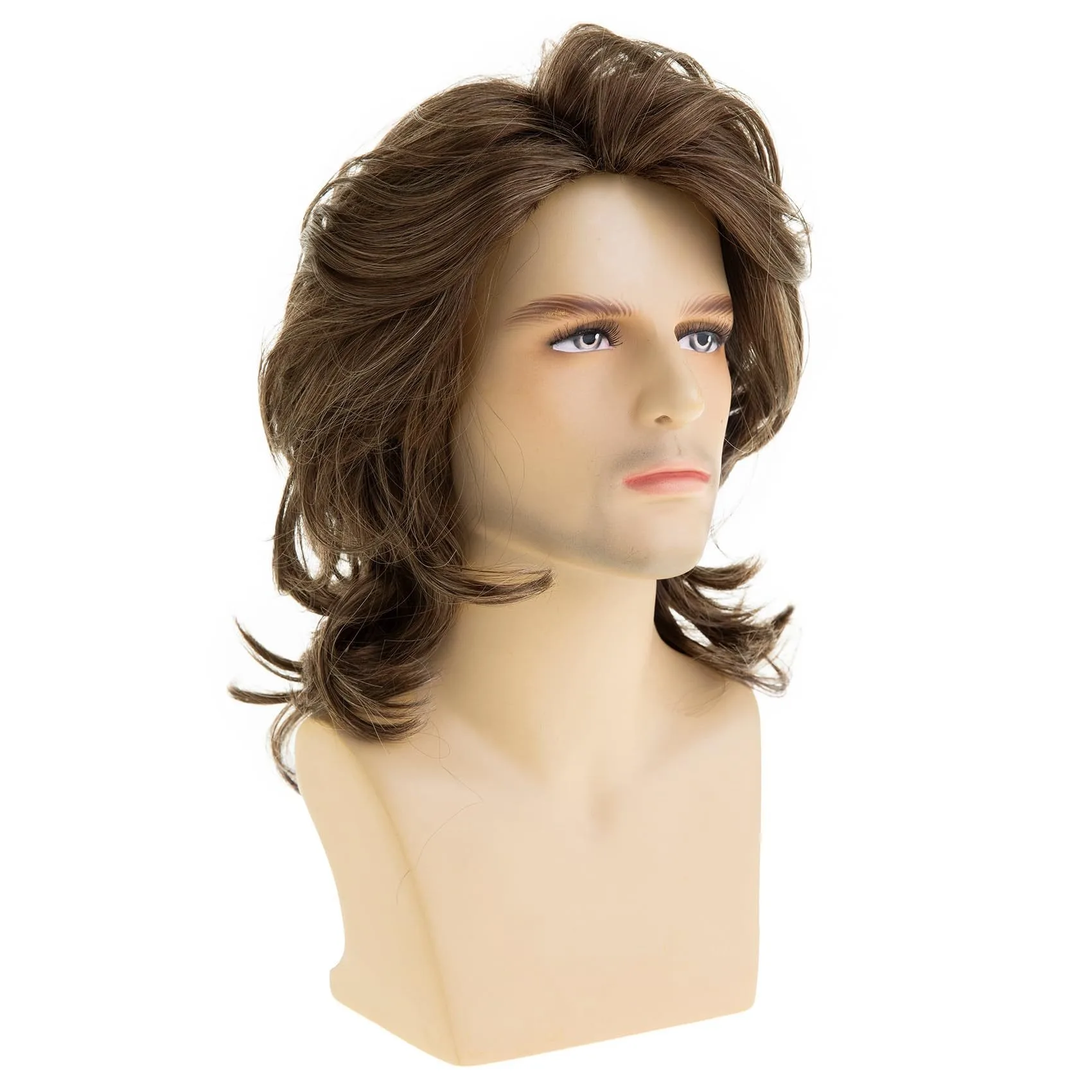 14 inch new men's wig medium long curly brown fluffy synthetic wig suitable for parties, birthdays, music festivals, and dances