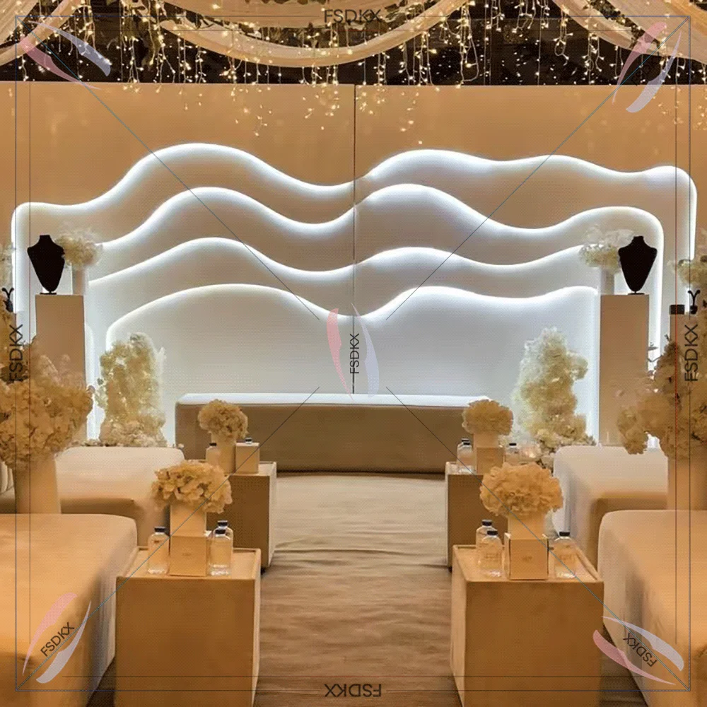 FSDKX Factory Amazed Hot Selling Design High Quality Wedding PVC Arch Wedding White Wave Led Curved Backdrop For Sale