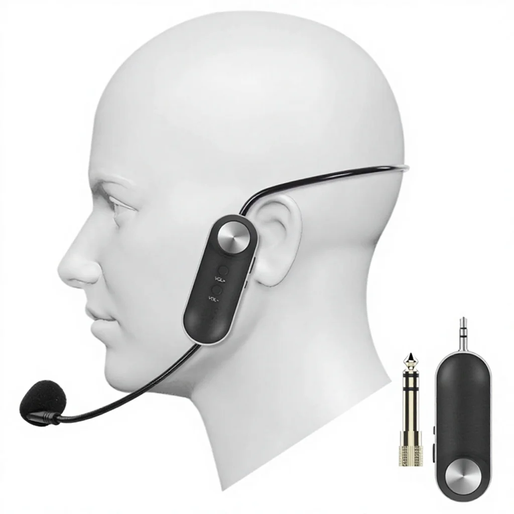 High Definition Sound Quality Metal Condenser UHF Wireless Portable Headset Microphone for Teachers Church Outdoor Use