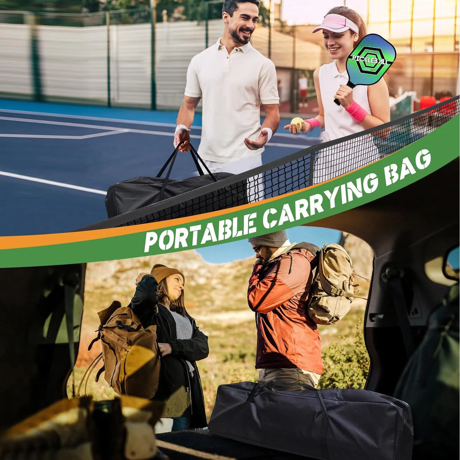 Pickleball Net System with Carrying Bag Game Black Durable Beginners 670cmx91cm Indoor and Outdoor Metal Frame Stand Easy Setup