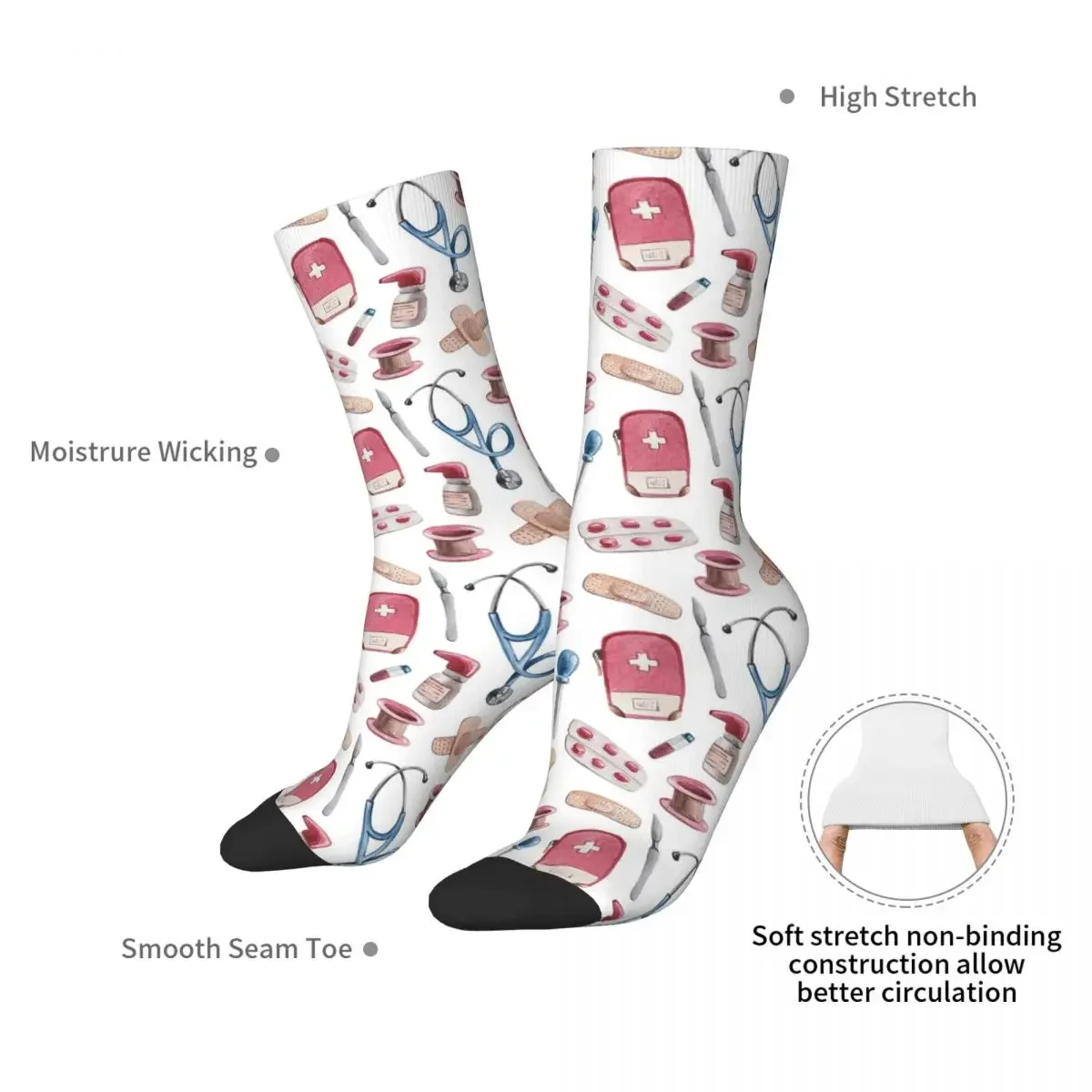 Hospital Medical Pattern Gift For Nurses And Doctors Socks Harajuku Stockings All Season Long Socks Accessories for Unisex Gifts