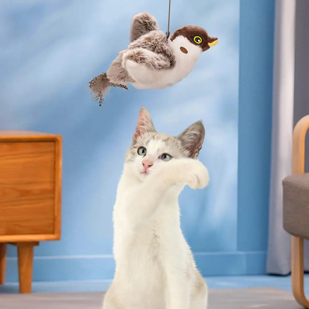 

Motion Activated Pet Toy Flying Bird Cat Toy Flapping Wings Sparrow Catnip Toys with Chirping Sounds Flying Birds for Cats