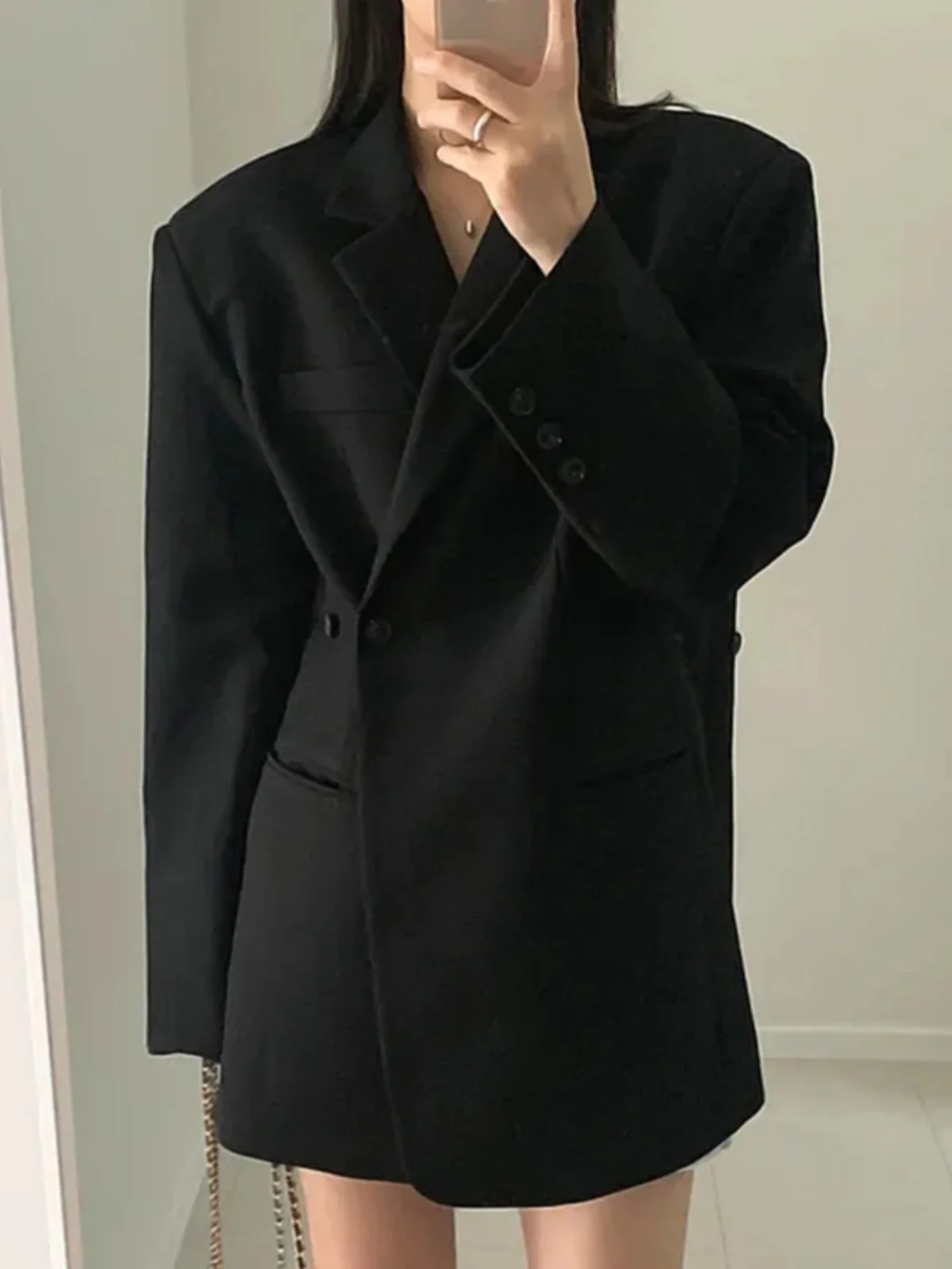 Chique vintage winterrevers Ontwerp met één knop Casual los Veelzijdig pak Jaet Asymmetrische match Alle losse casual vrije tijd