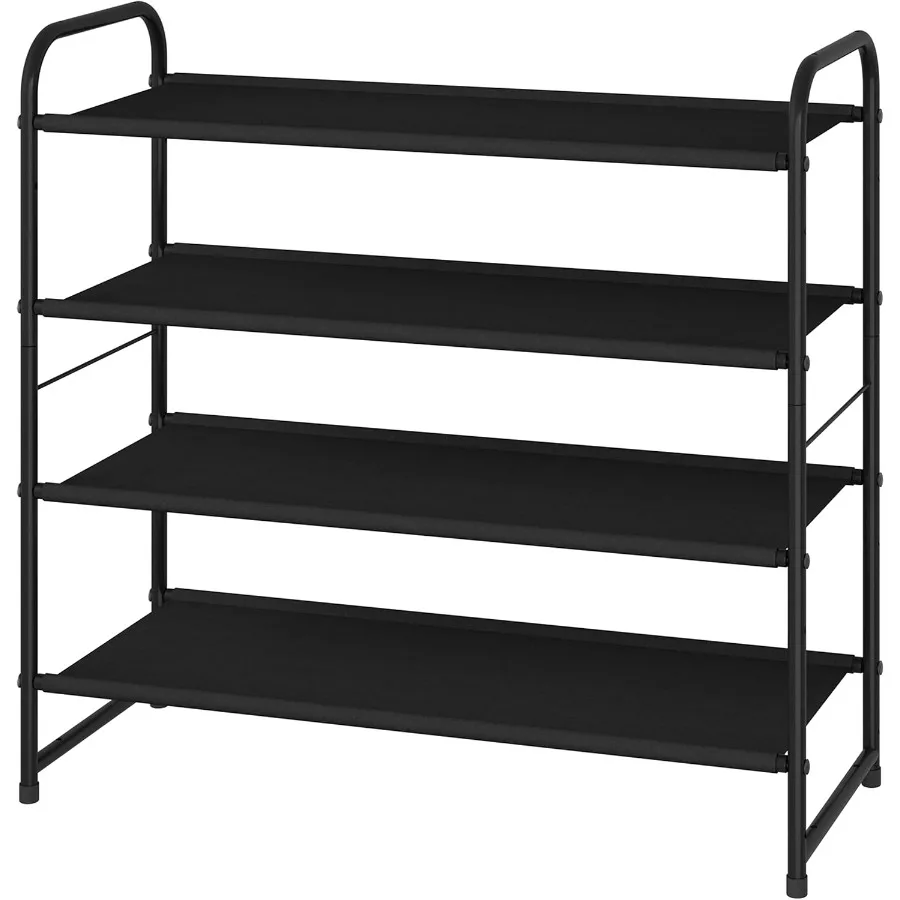 

4Tier Stackable Shoe Rack Expandable Adjustable Fabric Shoe Shelf Storage Organizer Black