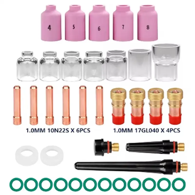 ABGE-For WP17/18/26 Compatible 41Pcs TIG Welding Torch Nozzle Ring Cover Gas Lens 4-12Mm For Pyrex Glass Cup Kit 1.0Mm