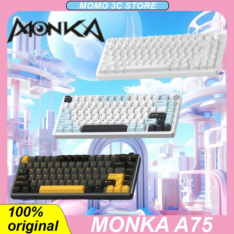 

Monka A75 Mechanical Keyboard Tri-mode Wired/Wireless/Bluetooth 81keys RGB Hot-Swap Gasket Aluminium Alloy PC Gaming Keyboards