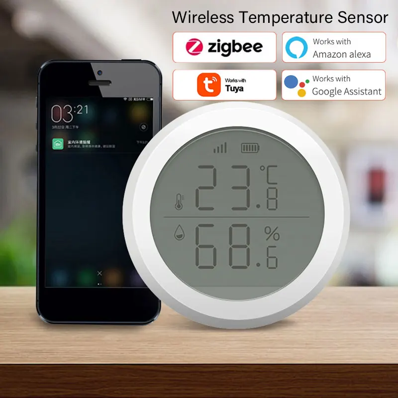 Zemismart Sensor suhu dan kelembaban Tuya, Sensor temperatur dan kelembapan dengan tampilan layar LCD Real Time Monitor rumah pintar terkait