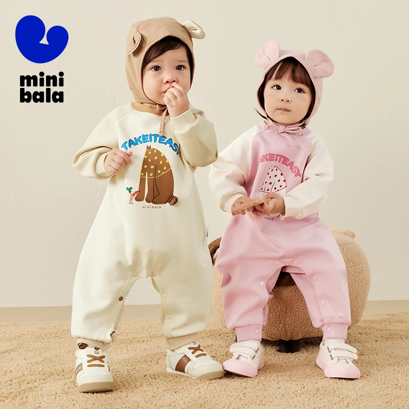 Mini Bala Outing One - piece Jumpsuit Baby Color - blocking Cute Infant Clothes Autumn - Winter