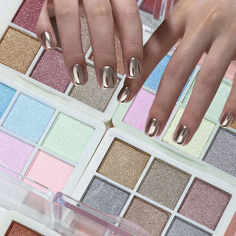 

6Colors/box Aurora Solid Chrome Nail Powder 6-in-1 Metallic Mirror Iridescent Nail Pigment Powder 6Colors Nail Rubbing Palette