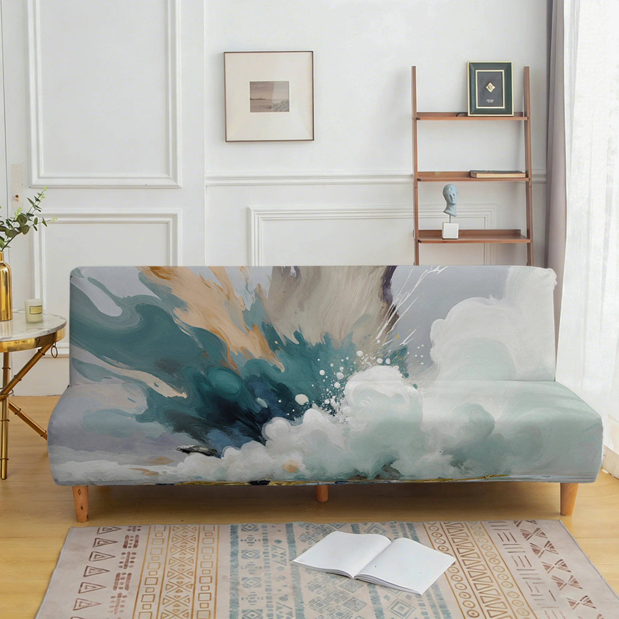 Art fluid ink splashing elastic sofa bed cover, living room sofa bed cover, dustproof machine washable sofa bed cover