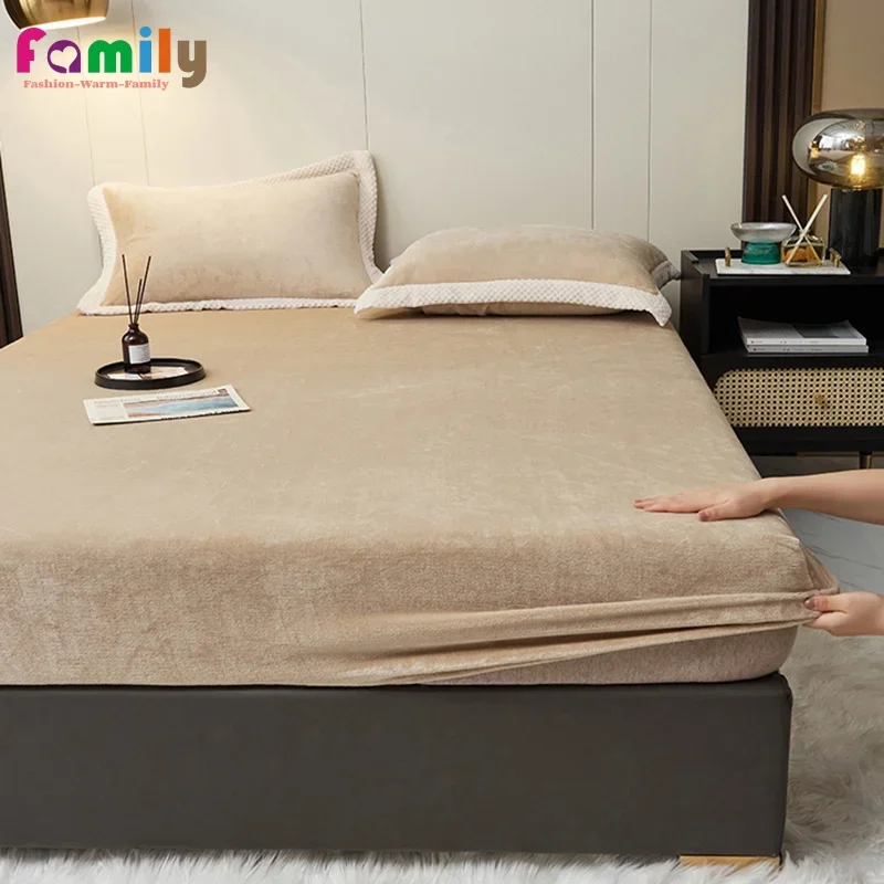 

Warm Soft Cozy Skin-friendly High-end Milk Fleece Bed Sheet Winter Comfortable Velvet Plush Fitted Sheet Non-slip Mattress Cover