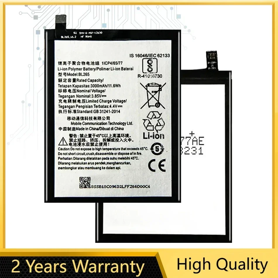 Li-ion Phone Battery For Lenovo, XT1662, XT1663, BL265, 3000mAh, Free Tools