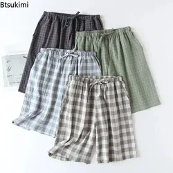 Nieuwe 2025 Heren Nachtkleding Pyjama Shorts Plaid Ontwerp 100% Katoen Casual Losse Dubbellaags Homewear Slaapbodems Mannelijke Thuis Broek