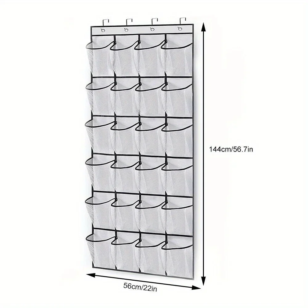 24-Gitter-Wandmontage-Schuh-Organizer für Kleinigkeiten, Stoffschrank, Tasche, Aufbewahrungsregal, Netztasche, transparent, zum Aufhängen über der Tür, Stoffbox – Detail 10