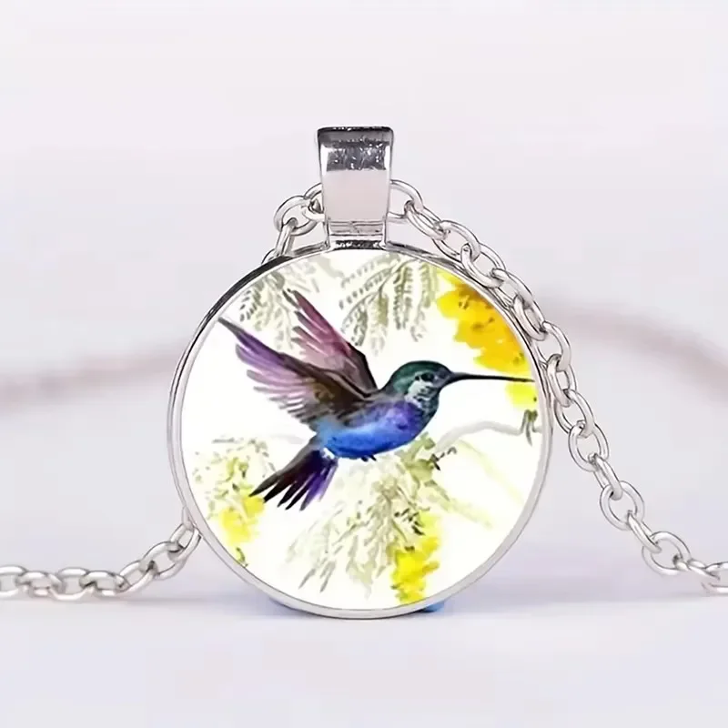 Cute Round Hummingbird Glass Dome Cabochon Pendants Necklaces Bird Rainforest Jewelry Accessories