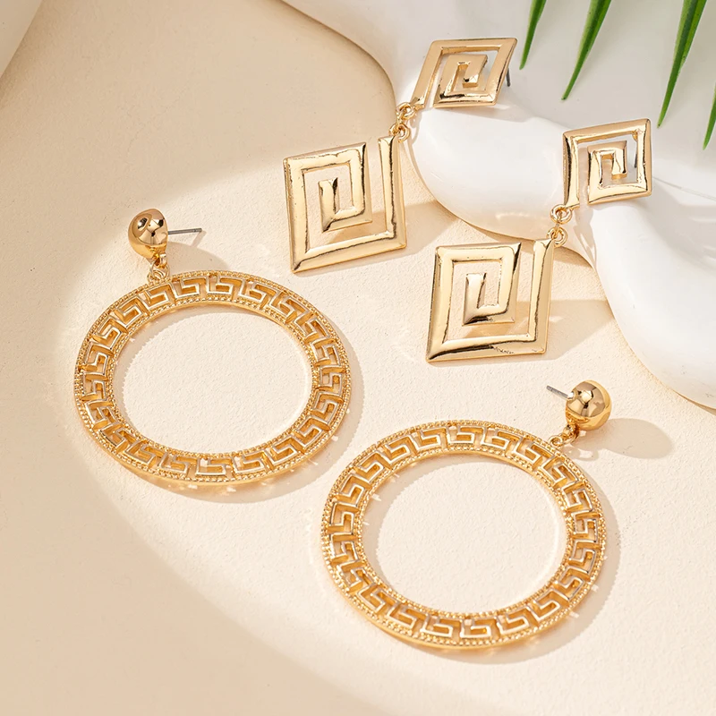 

Gold Color Round Hollow Out Metal Hoop Earrings for Women Girls Vintege Ethnic Style Charm Jewelry Gifts 2024 New Accessories