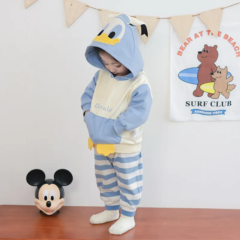 

Infant Donald Duck Spring Toddler Boy Hooded Two Piece Sets Long Sleeve Casual Outdoor Clothing 1-3 Years Cotton Outfit