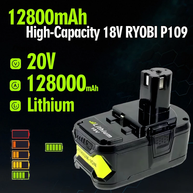 

Аккумулятор высокой емкости 12800 мАч 18 В для инструментов RYOBI One+ — совместим с серией P108, P104, P107, RB18L50, RB18L20