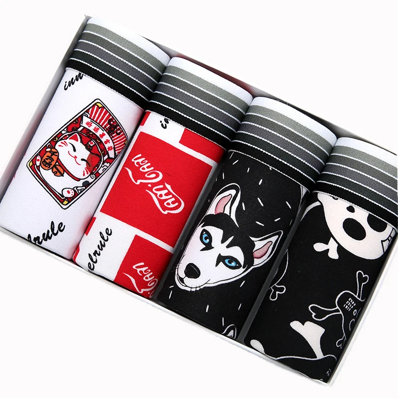 4Pcs/lot Hot Sexy Men Boxer Soft Breathable Underwear Men Lovely Cartoon Panties Print Man Boxershorts Homme Underpants