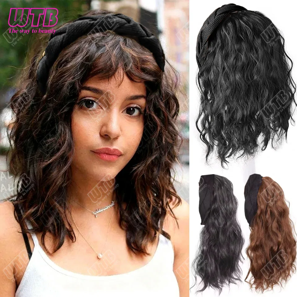 

Короткий волнистый вьющийся парик с повязкой на голову, на клипсе для наращивания волос, U-образные шиньоны, синтетический натуральный искусственный полупарик для женщин