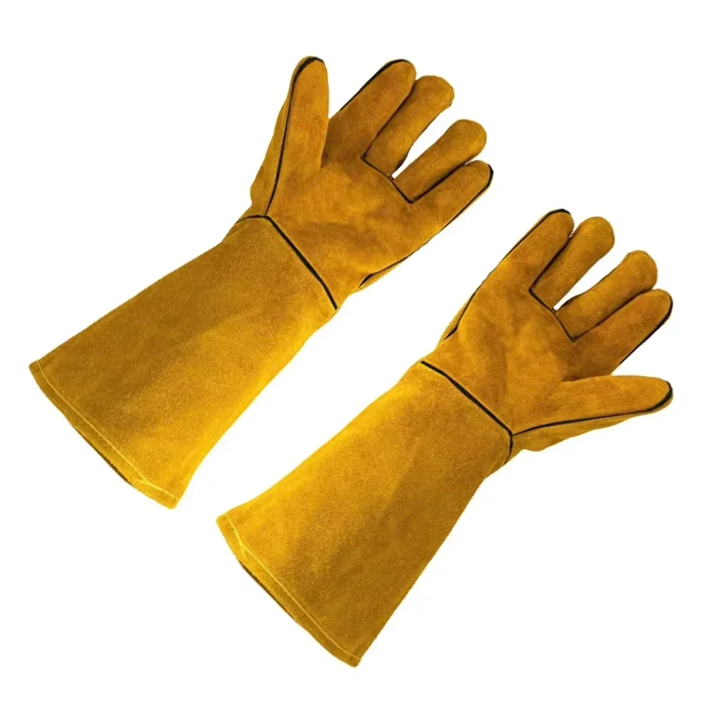 Cowhide Gloves Flame-retardant Welding Work Gloves Heat-proof Metal Welding Protector Yellow Gloves Soldering Welding Glove Tool - view 5