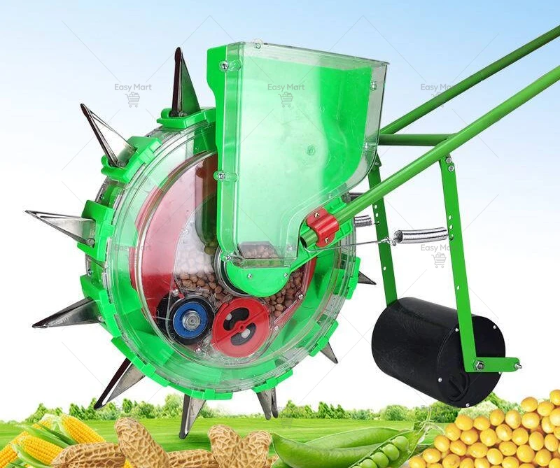 Hand Push Garden Seeder, Roller Type Planter for Rows of Beans Corn