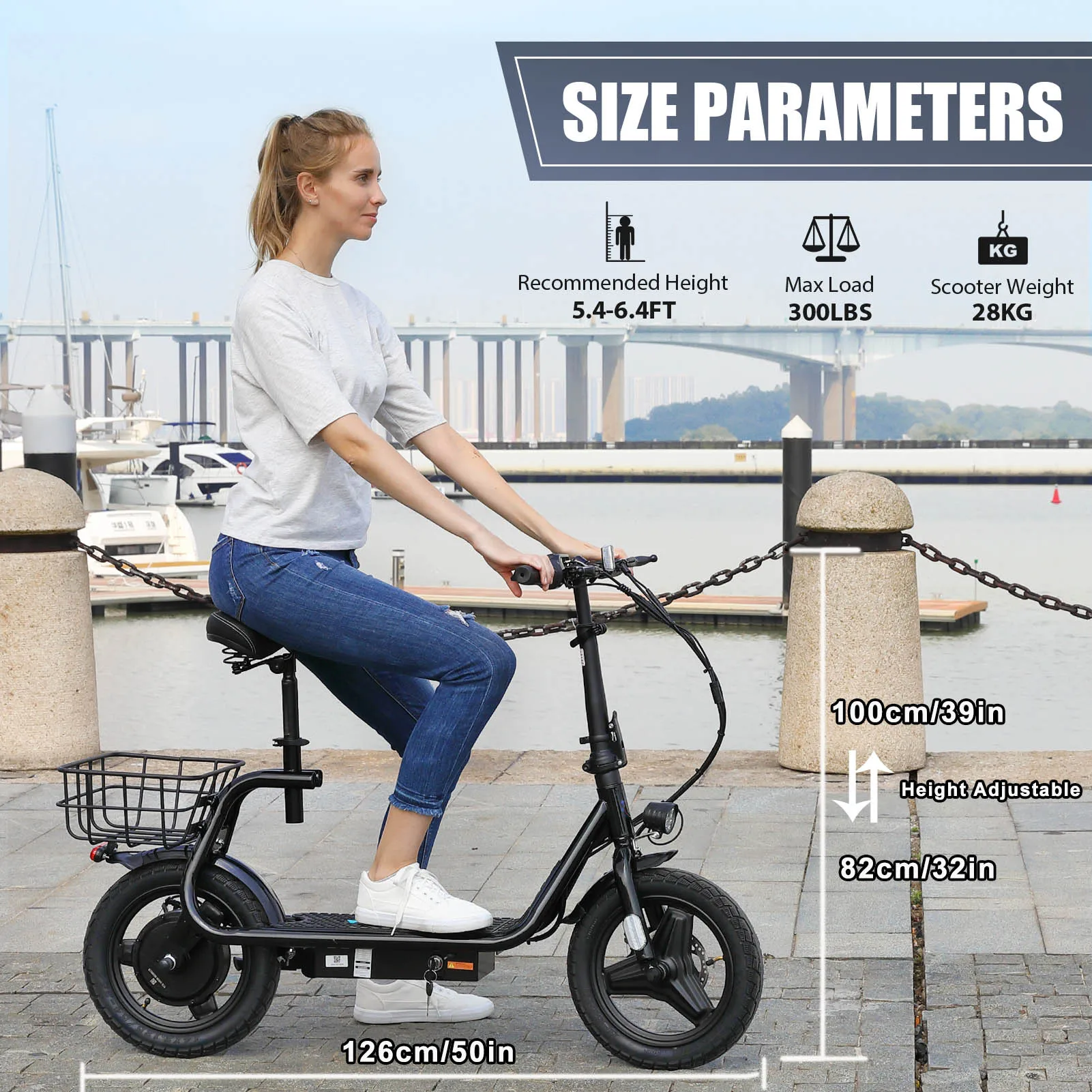 CAROMA Peak 819W سكوتر كهربائي محرك 500W مع مقعد إطار 14 بوصة، نطاق 25 ميلًا وسرعة 20 ميجا في الساعة القصوى، UL2272 ضمان لمدة سنة واحدة