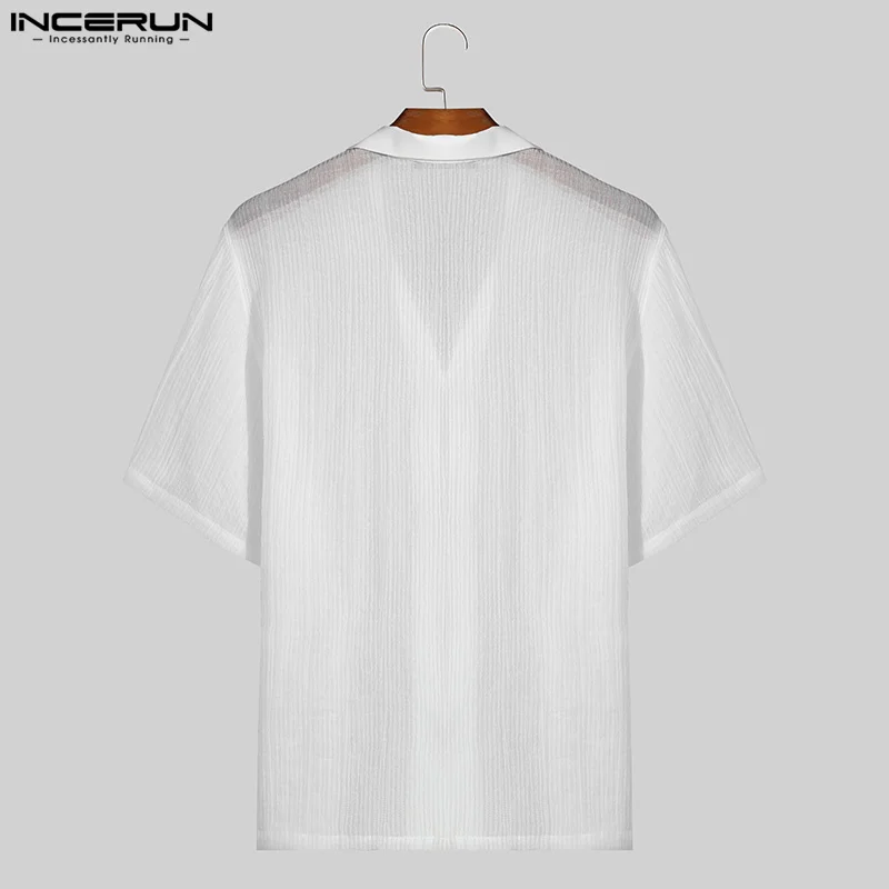 2024 Men Shirt Lapel Short Sleeve Button Streetwear Summer Casual Men Clothing Korean Style Striped Solid Shirts S-5XL INCERUN