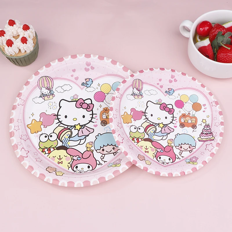 Hello Kitty Birthday Party Decoration Cartoon Tablecloth Disposable Tableware Cup Plate Napkins For Kids Girl Party Supplies Set