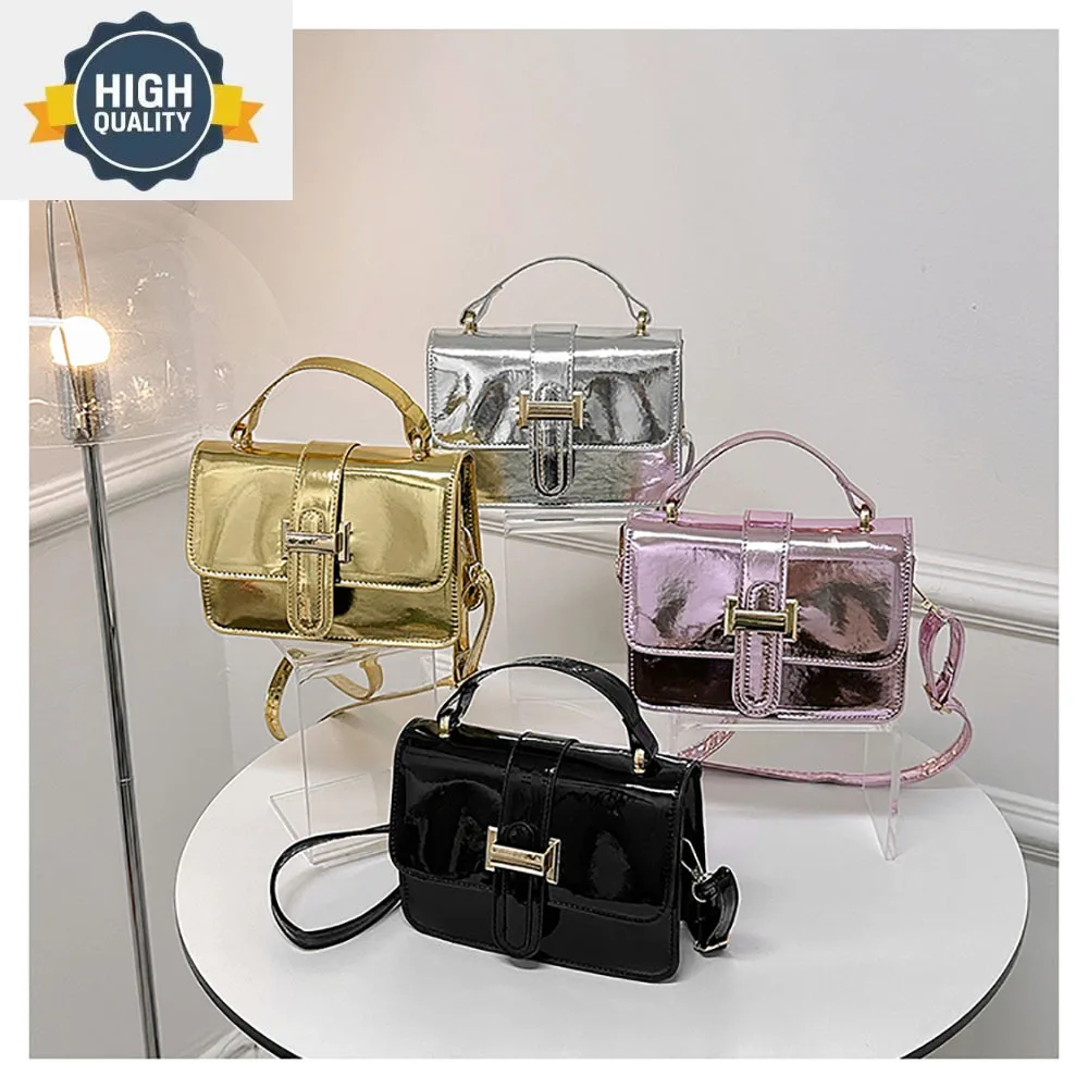 

Versatile Women's PU Handheld Small Square Bag 2023 New Bright Glossy Style Simple One Shoulder Fashionable Crossbody Bags