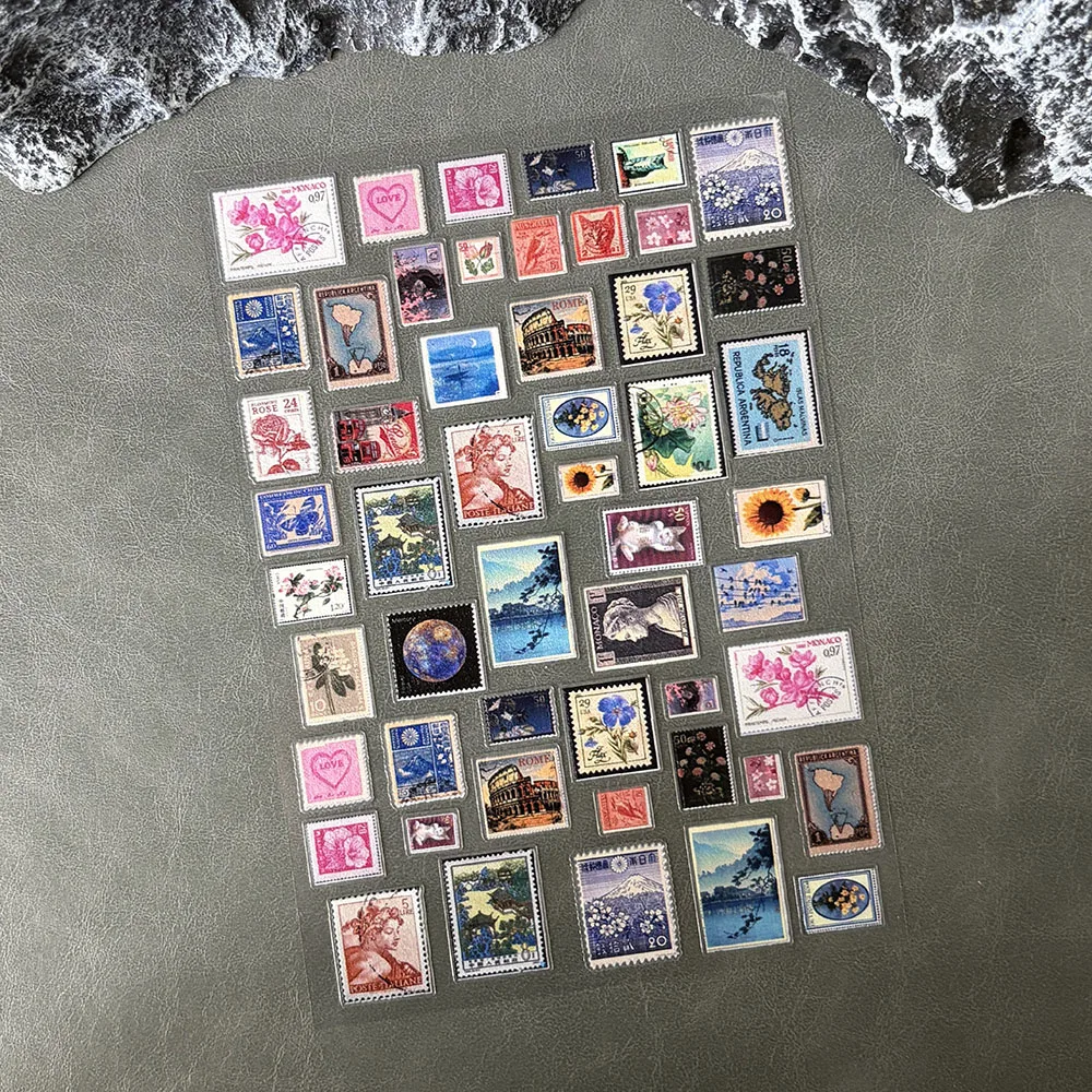 Pvc Vintage Stickers Postage Stamp Sticker Retro Museum Flower Plants Castle Label for Scrapbooking Journal DIY