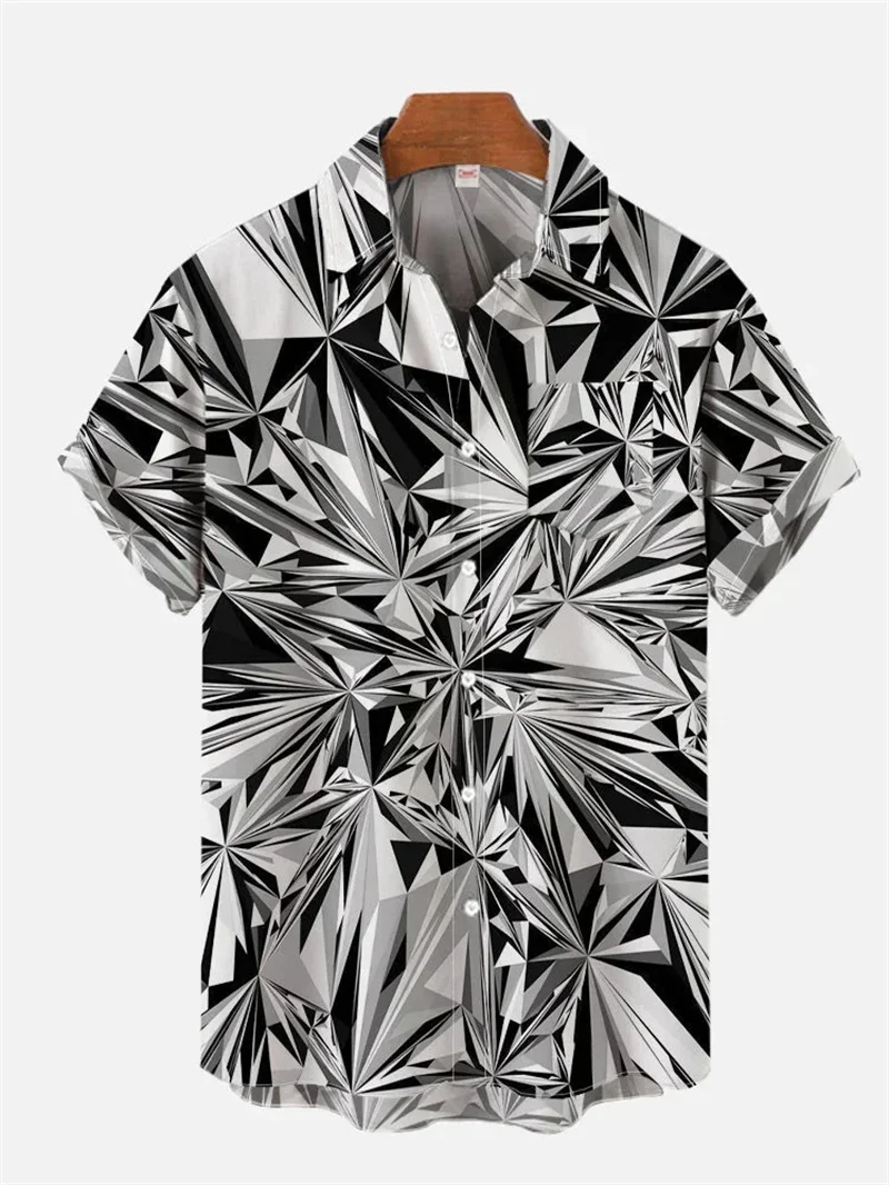 New Men's Abstract Landscape Animal 3D Printed Shirt Vacation Linen Hawaiian Beach Lapel Short Sleeve Breathable Fashion Top