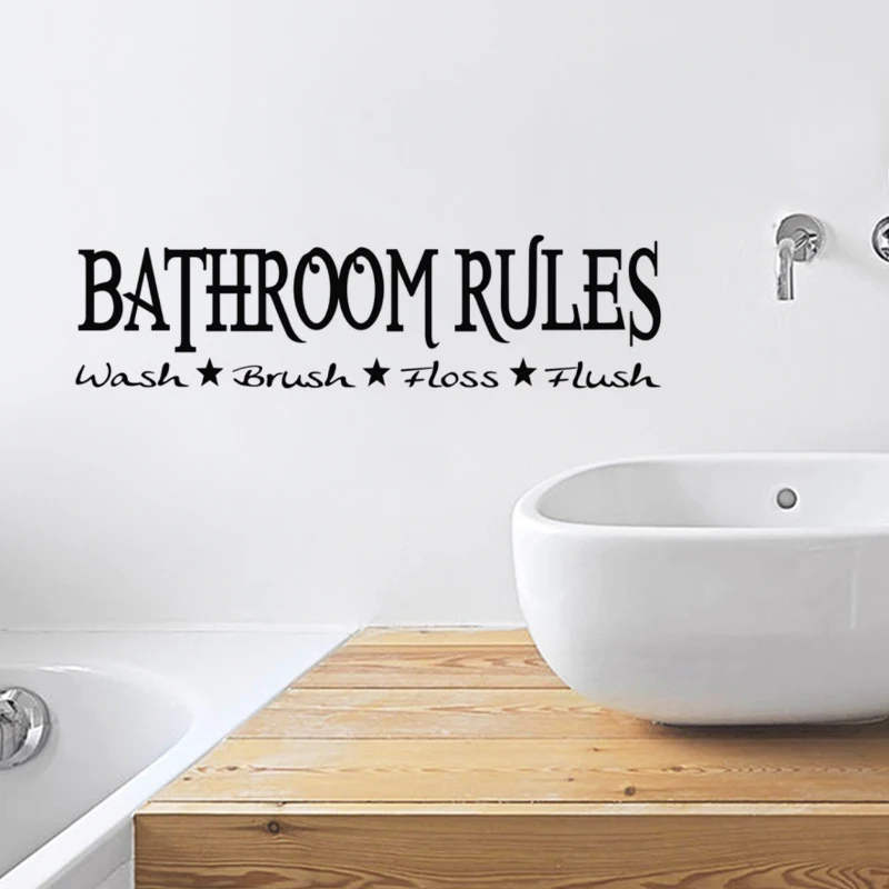 Bathroom Rules Quotes Vinyl Wall Sticker Wash Brush Floss Flush Saying Wall Decals Waterproof Removable Stickers Bathroom Decor