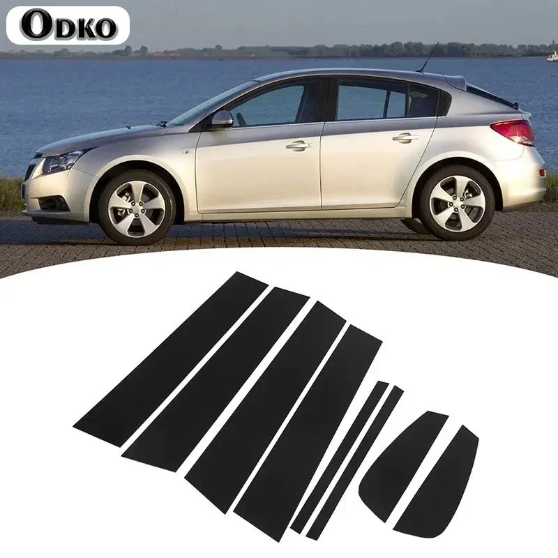 8pcs/set Glossy Black Car Pillar Posts Door Window Trim Cover Stickers for Chevrolet Cruze Facelift Hatchback 2013-2015