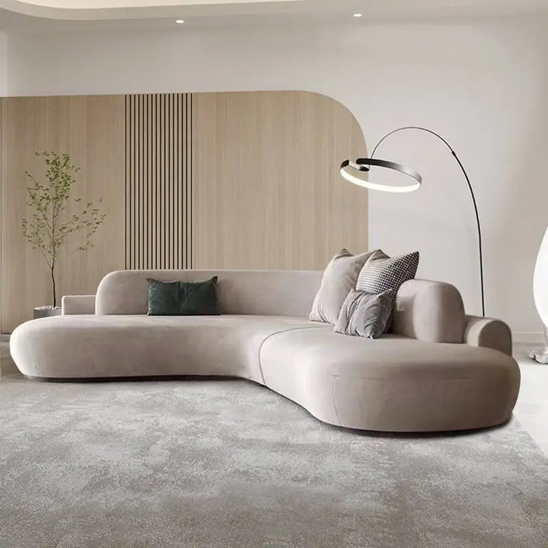Italian Modern Modular Fabric Lamb Fleece Sofa Minimalist Corner Curved Set Living Room Couch