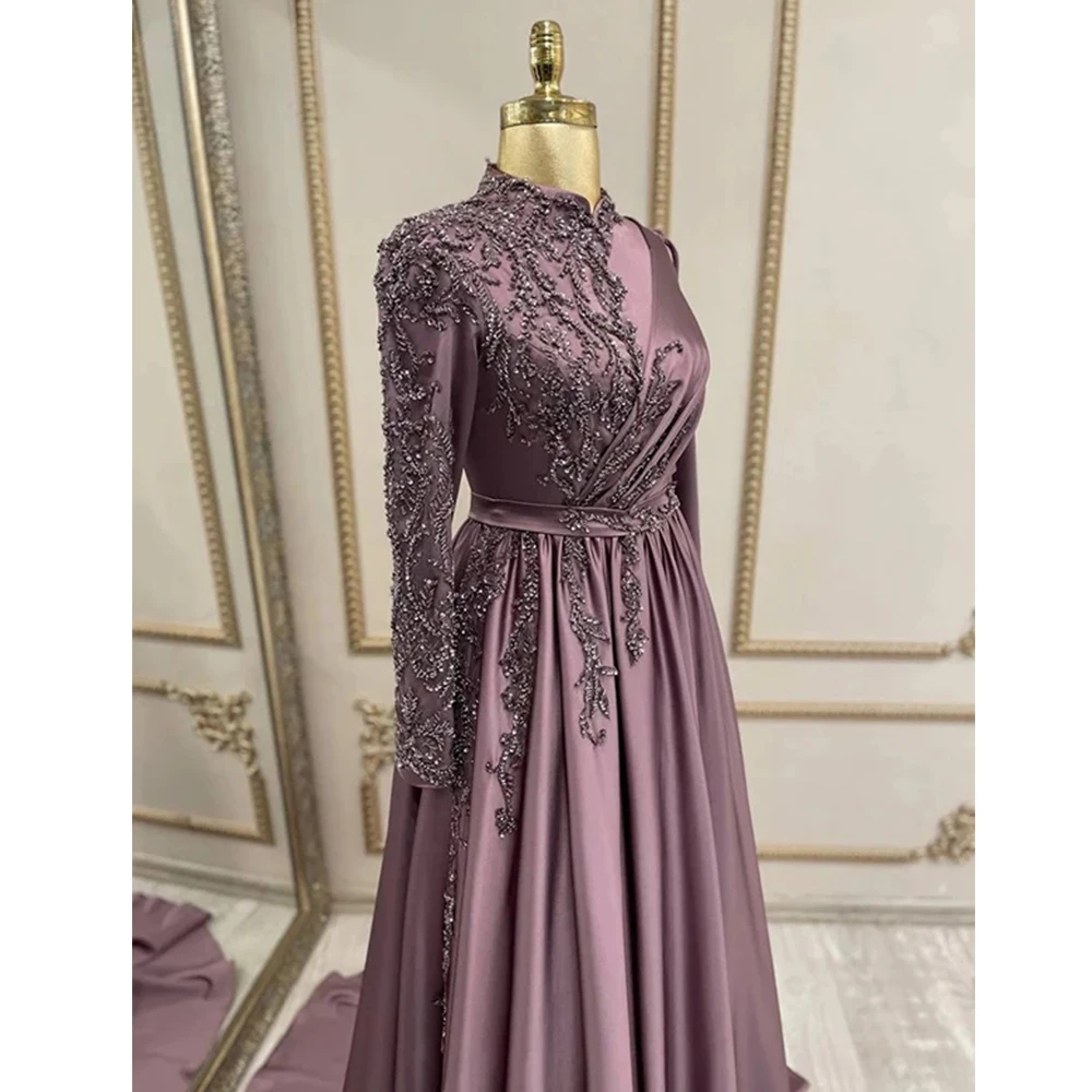 Gaun malam Satin cantik jubah Retro Muslim 2023 gaun pesta Formal lengan panjang Soiree Arab