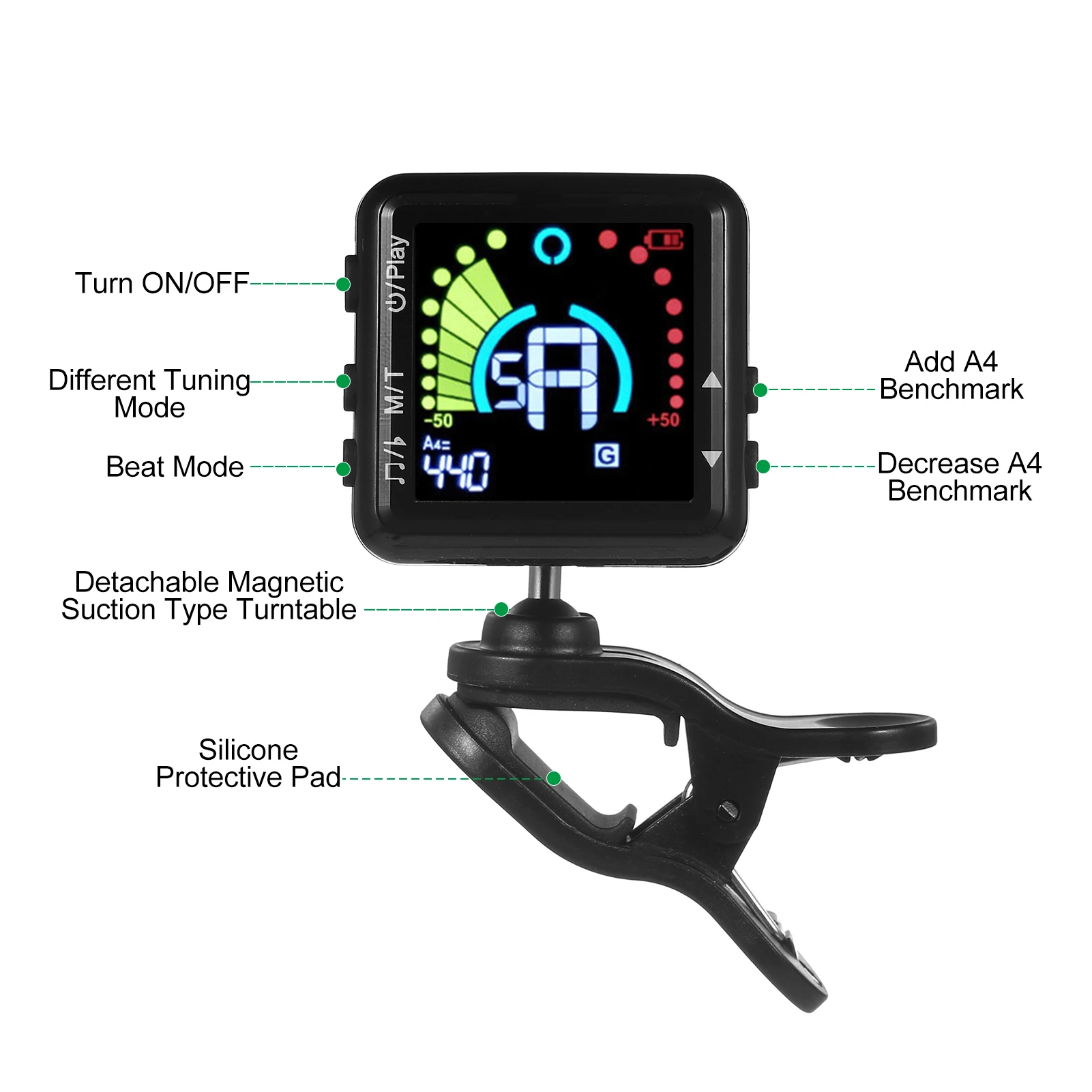 Guitar Tuner Rechargeable Tuner Clip On LED Color Display Professional Electric Guitar Tuner & Metronome for Guitar Accessories