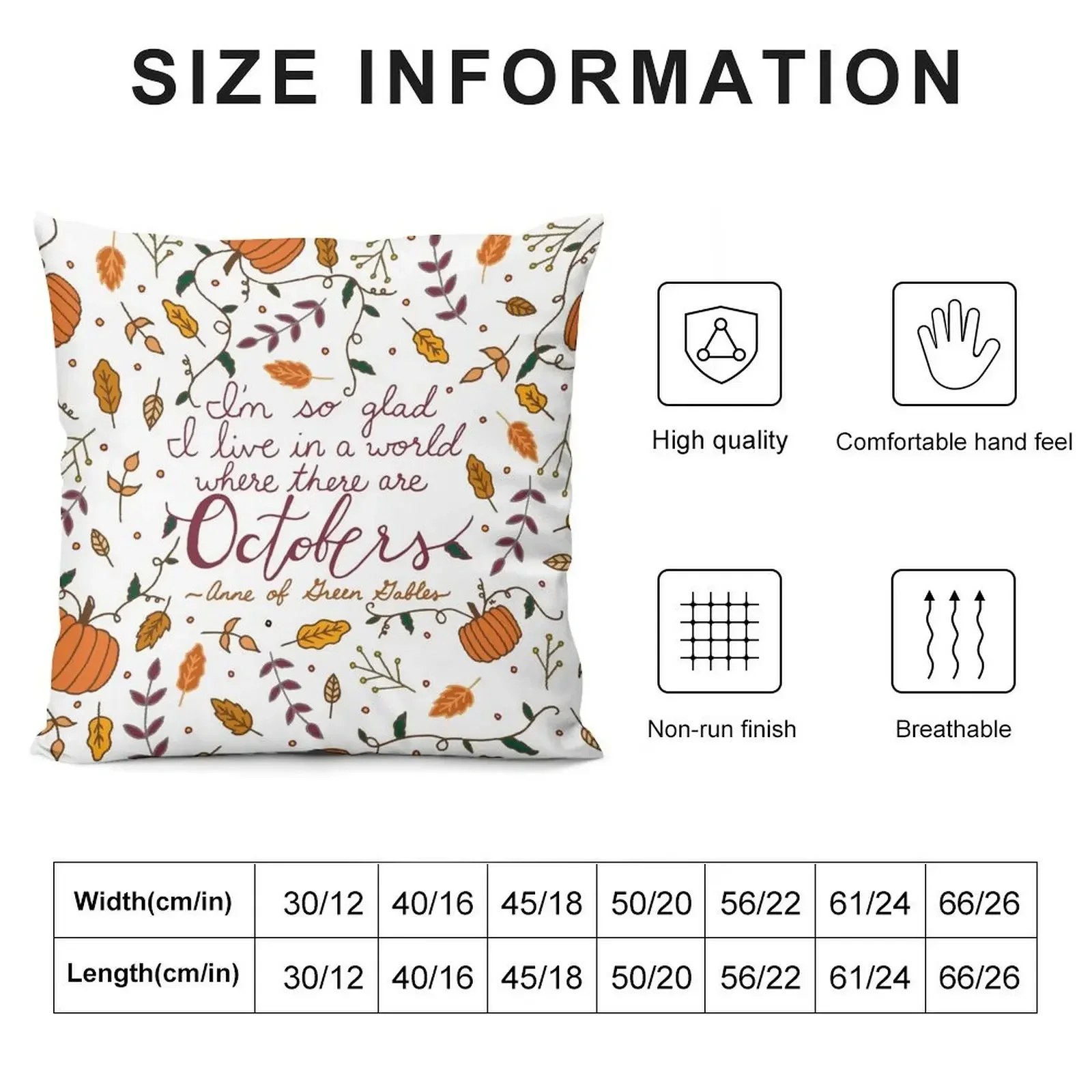 October Fall Autumn Quote Typography Throw Pillow sleeping pillows christmas pillowcases Pillowcases For Pillows pillow