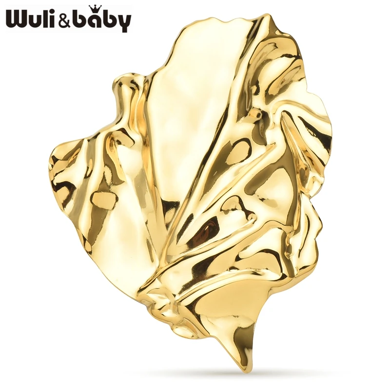 Wuli&baby Brosche aus Edelstahl mit geometrischem Blatt, große Größe, Metallabzeichen für Anzug, elegantes Schmuckzubehör