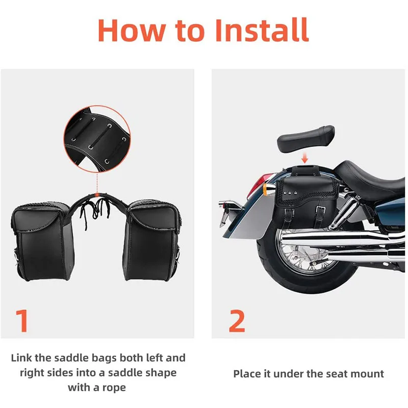 2pcs Motorcycle Saddlebags Side Bags Synthetic Leather Tool Storage Bag Universal for Honda/Suzuki/Kawasaki/Yamaha