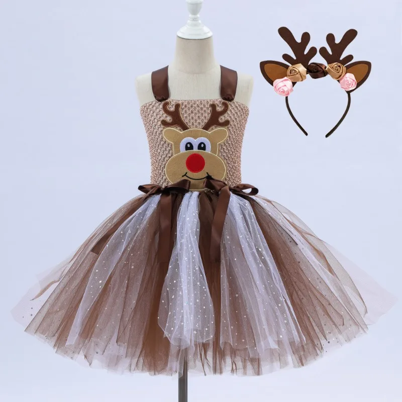 Deer Costumes for Baby Girls Christmas Dress for Kids Halloween Costumes Reindeer Tulle Tutu Dress Birthday Princess Clothes