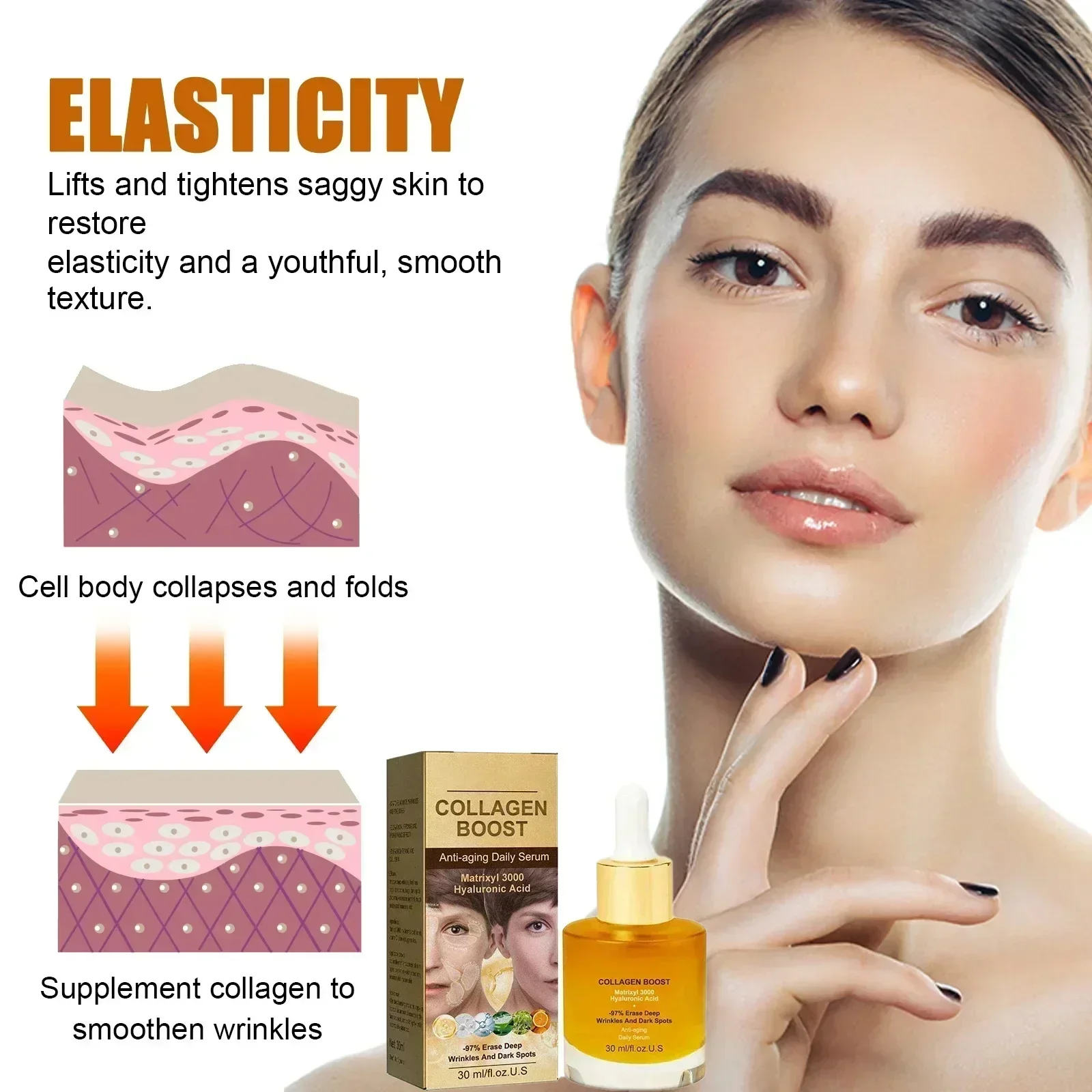 Facial óleo de essência de colágeno, remove rugas, soro facial, pele firme, atrasar o envelhecimento, melhorar o embotamento, iluminar hidratar, anti-rugas