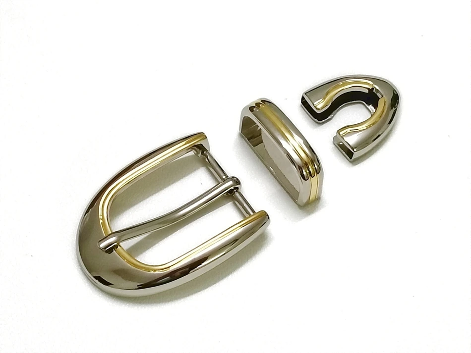 American-style antique silver three-piece high-end belt buckle set, 30mm, unisex, with gold/silver two-tone pin buckle
