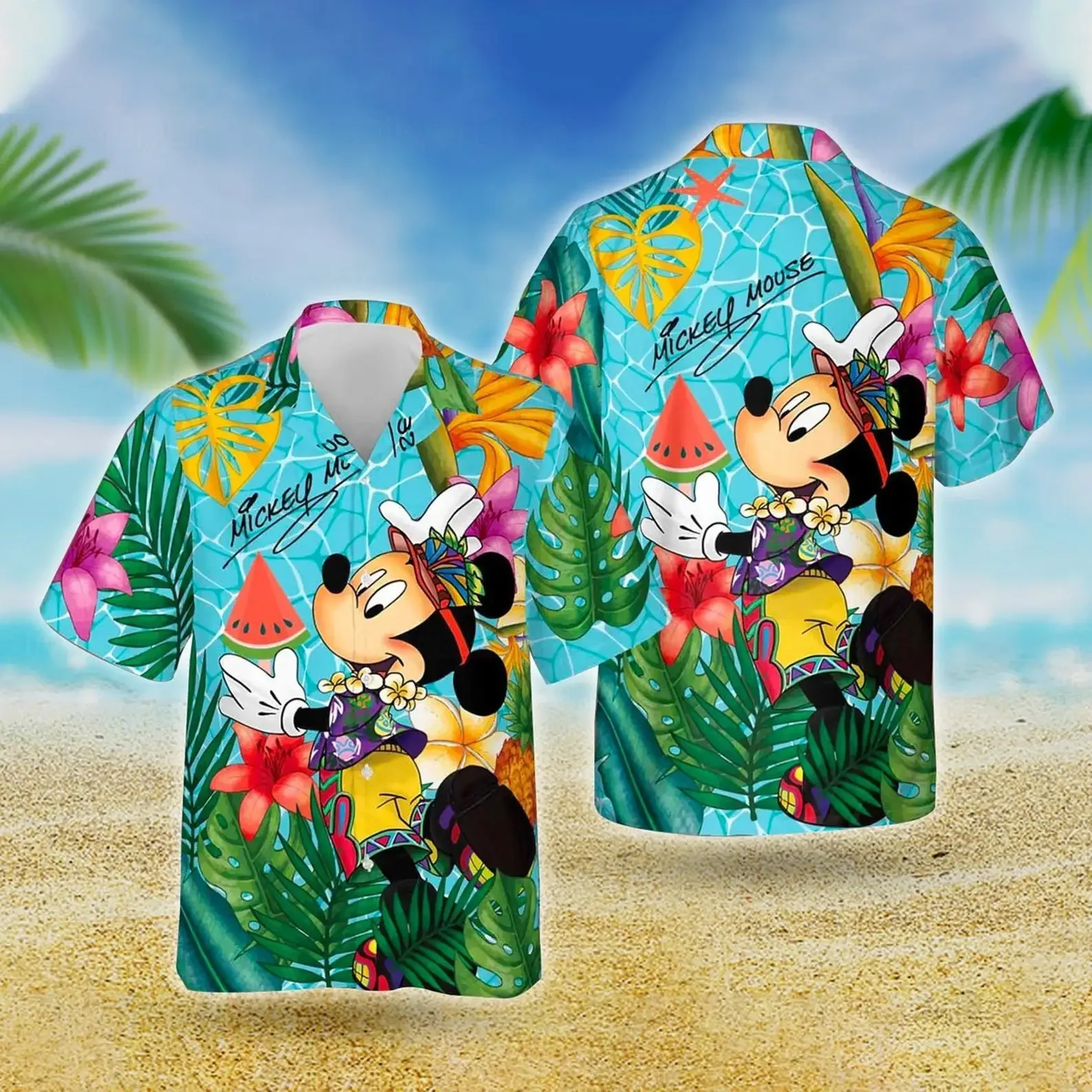 Mickey Mouse Hawaiian Shirt Vintage Button Down Short Sleeve Shirt Disney Hawaiian Shirt Magic Kingdom Casual Beach Men\'s Shirt