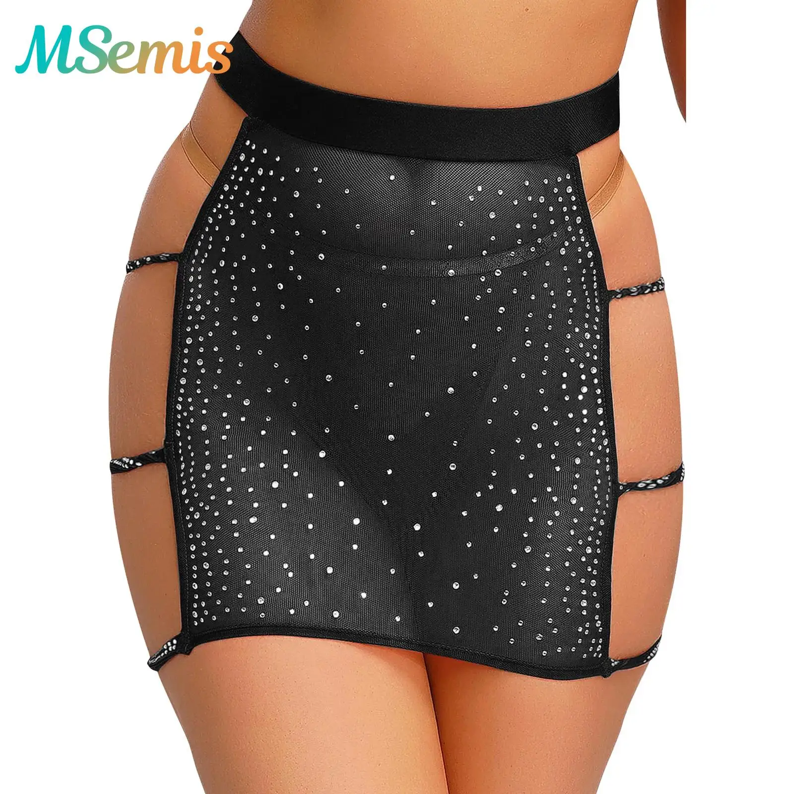 

Женская мини-юбка с блестящими стразами, прозрачная сетчатая сексуальная ажурная облегающая юбка с боковым разрезом, прозрачные юбки, Клубная одежда, ночное белье