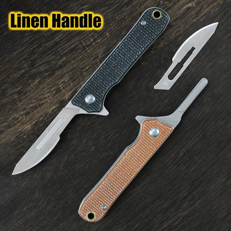 

Replaceable NO.24 Blades Linen Handle Portable Utility Knife Keychain Pocket Carving Knife EDC Selfdefense Open Box Knife