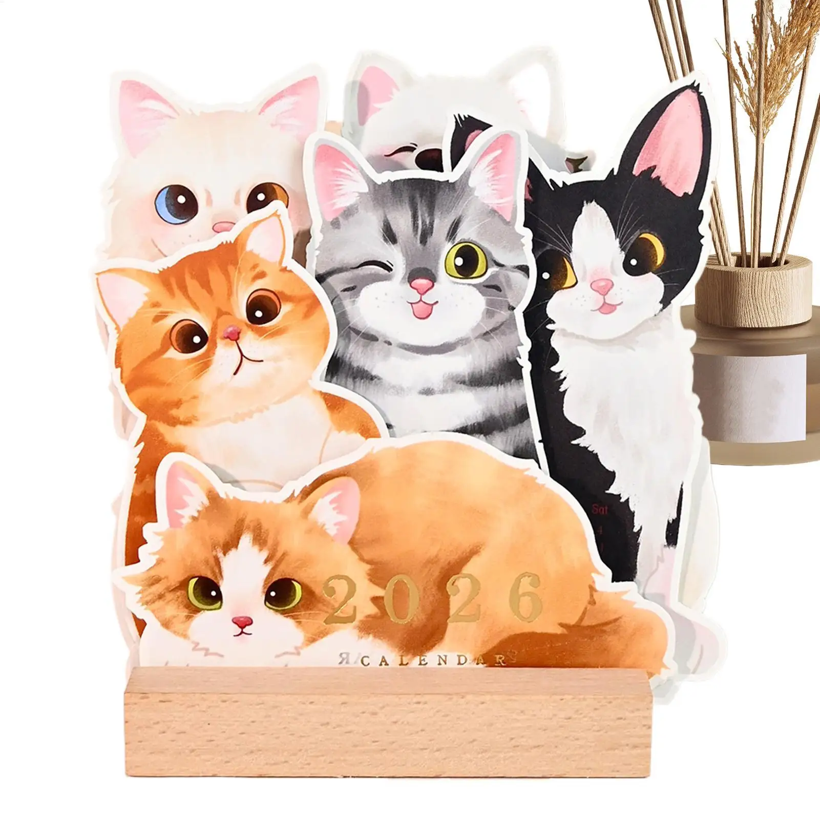 

Настольный календарь с изображением кота на 2026 год, планирование на 12 месяцев, одна страница, календарь с карточками кошек, двусторонний декоративный настольный календарь для офиса и дома